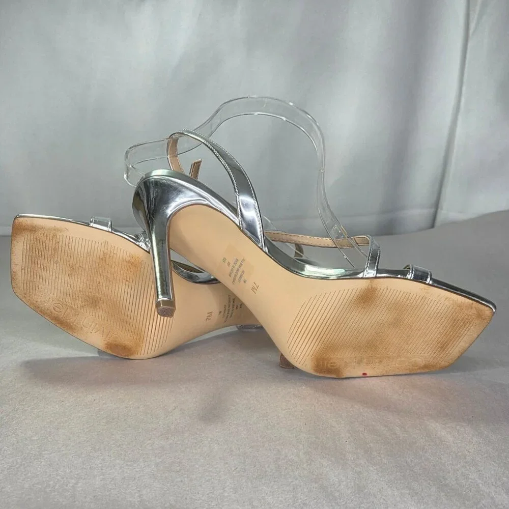 Calvin Klein Women's Tansley Strappy Heeled Sandal - Silver Mirror Metallic